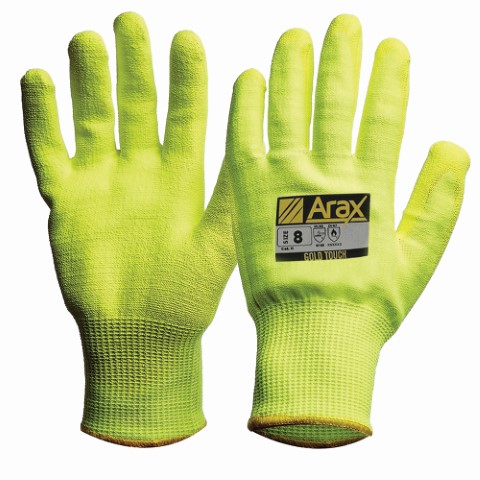 PRO SAFETY GLOVE ARAX GOLD HI-VIS YLW PU SIZE 9 